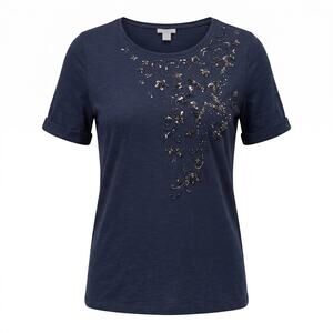 Chico’s Embellished Starburst Tee Size 0 Blue Beaded Sequin Top Cotton Modal